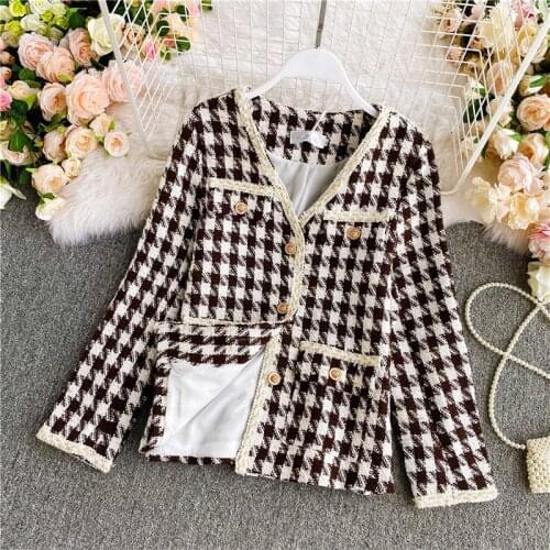 New Autumn Winter Coat Women Korean Vintage Tweed Jacket High Quality Small Fragrance Patchwork Elegant Short Woolen Outwear