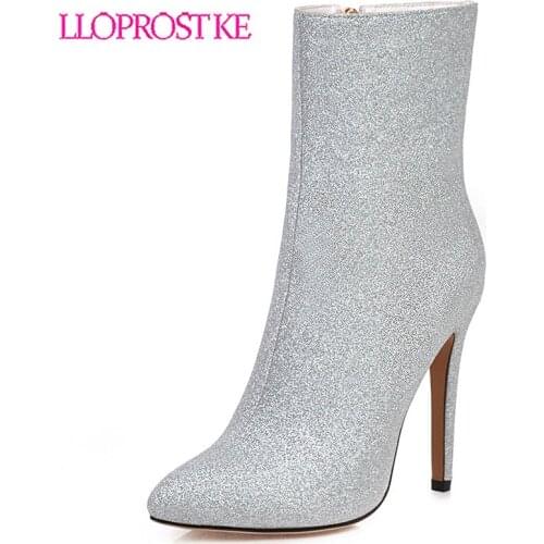 Lloprost ke 2019 winter new fashion sexy ankle boots outside super high heels zip pointed toe party women shoes drop shipping