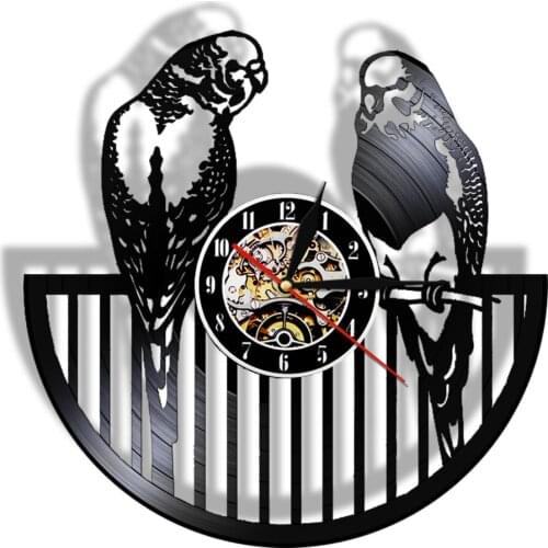 Animal Design Wall Clock Budgie Bird Vinyl Record Kid Room Night Light Parrot Laser Cut Longplay Watch Nursery Children Gift