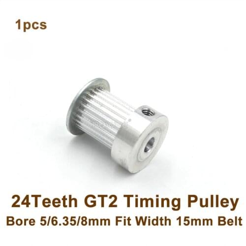 POWGE 24 Teeth 2GT Timing Pulley Bore 5/6.35/8mm Fit Width 15mm GT2 Timing Belt 24T 24Teeth GT2 Pulley 3D Printer Parts