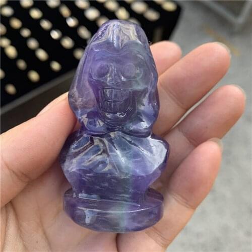1pcs Natural Fluorite Handmade skull Carving Crystal Healing Reiki Gemstone Home Decor Stone Crystal Craft