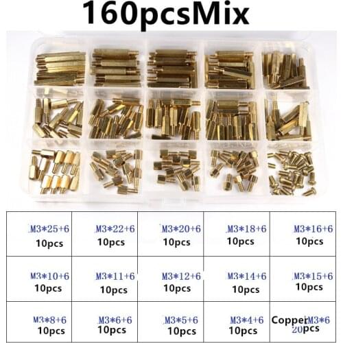 160Pcs/set M2*L+3mm M2.5/M3*L+6mm Hex Nut Spacing Screw Brass Threaded Pillar PCB Motherboard Standoff Spacer Kit