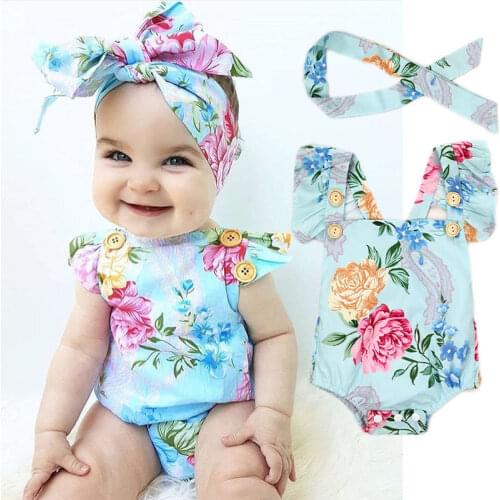 2021 Brand Summer Newborn Infant Baby Girl Clothes Floral Button Romper Backcross Jumpsuit Clothes Outfit Sunsuit Clothing 0-24M