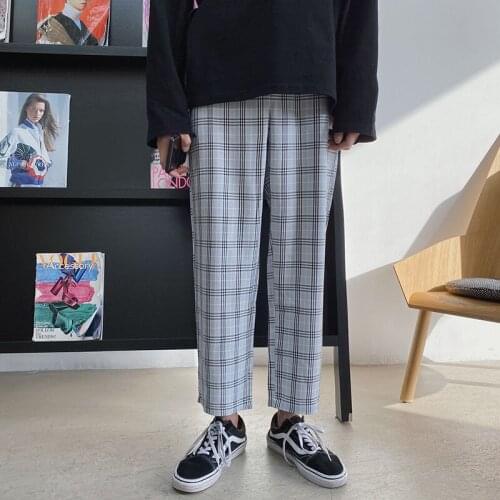 2021 Mens Fashion Loose Lattice Printing Casual Pants Bf Leisure Gym Sweatpants Baggy Cargo Military Style Trousers Size M-XL