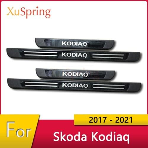 4pcs for Skoda Kodiaq 2017 2018 2019 2020 2021 Car Exterior Scuff Plate Door Sill Trim Welcome Pedal Car Styling