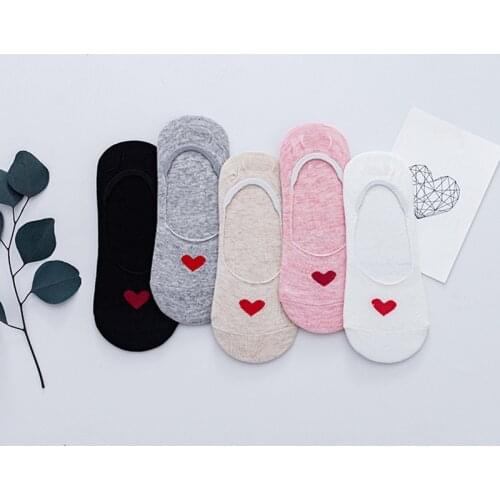 5 Pairs Set Fashion Cotton Women Short Red Heart Cute College Fresh Female Socks Soft Summer Autumn Hot Sale Girls Ankle Sox