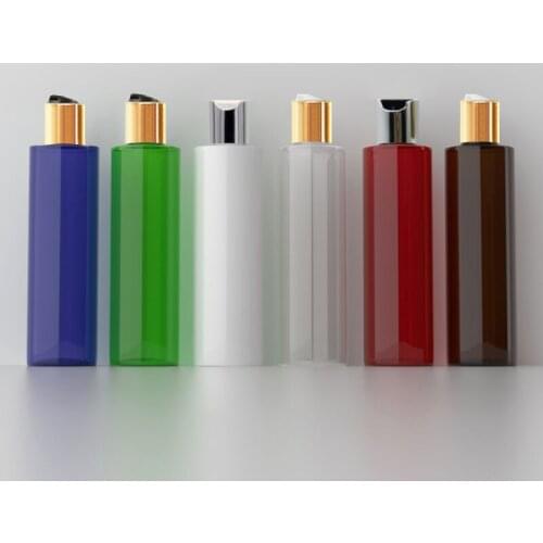 50pcs 150ml Empty Refillable PET Travel Lotion Bottle Gold Aluminum Disc Top Cap Press Family Oil DIY SPA Bottles Container