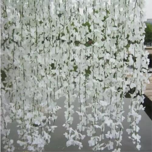50pcs Artificial Silk Flower Rattan Cherry Blossom Wisteria Vines for Garden and Home Wall Hanging Ornament Wedding Supplies
