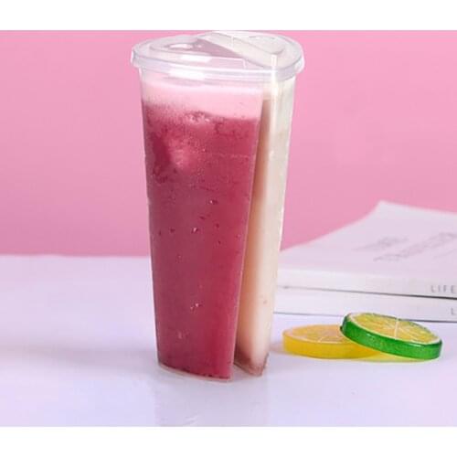 600ML Heart-Shape Sharing Cup Disposable Softdrink Container Creative PP Drinkware For Use Between lovers & Famlily Take-out Cup