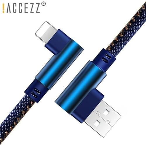 !ACCEZZ 1/2m L-shape Lighting Cable 2.4A Fast Charging For iPhone 12 11 Pro XS Max XR 8 7 Denim USB Cable Phone Charge Data Cord