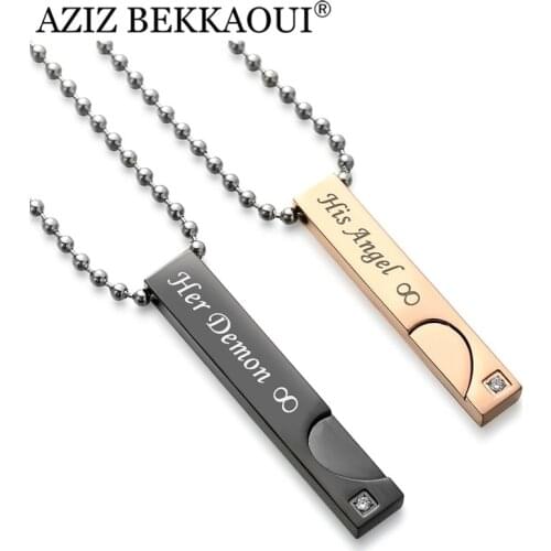 AZIZ BEKKAOUI Her Demon His Angel Love Infinity Couple Necklaces Beauty & Beast Pendant Necklace for Lover Drop Shipping