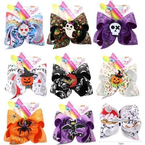 CN 7'' Jojo Bows For Girls/Jojo Siwa Large Halloween Hair Bow Kids Party Hair Clip Ribbon Knot Jumbo Hair Accessories