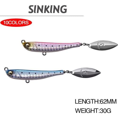 1PCS Metal Spoon Vib Fishing Lure Sequins Spinnerbait 62mm 30g Sinking Vibration Lure with Rotating Spinners 10 Colors