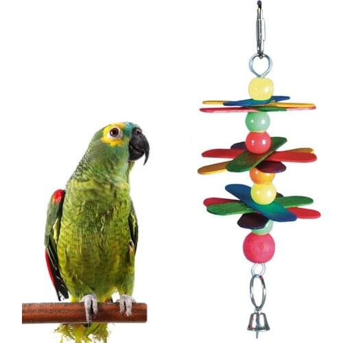 Wooden Classic Fashion Pet Bird Parrot Parakeet Flower Bead Bell String Hanging Cage Decor Toy Small String Cage Decorations