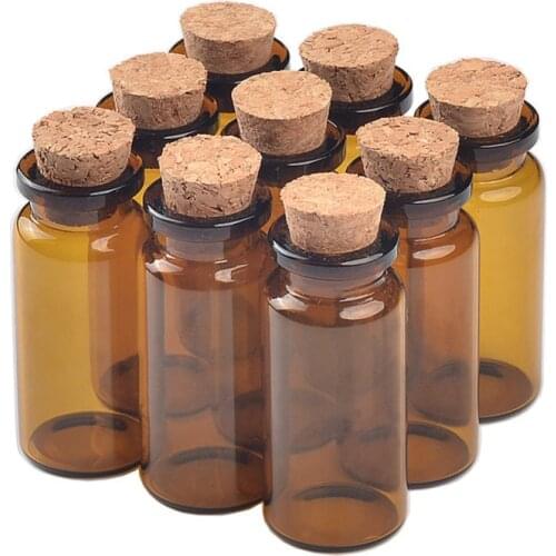 22*50*12.5mm 10ml Amber Glass Bottles with Cork Empty Tiny Jars Cute 10ml Glass Corks Bottle Vials 100units bottle Free Shipping