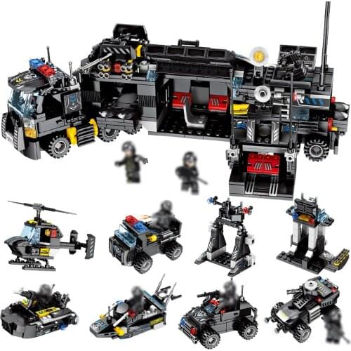 City Police Ship Truck Car SWAT Helicopter Models Educational Building Blocks Toys For Children DIY Small Bricks Brithday Gift