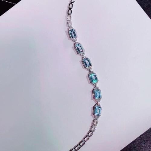 H909 Fine Jewelry Gold AU750 G18K 100% Natural 6.02ct Blue Aquamarine Gemstones Jewellery Bracelets for women Fine Bracelets