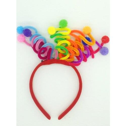 Colorful Pompon Tentacle Head Monster Head Buckle Headband Birthday Party Halloween Decoration for Kids and Adult
