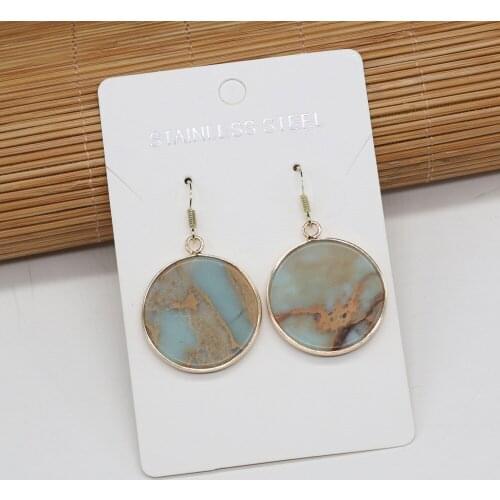 Fashion Jewelry Earrings Geometry ShouShan Ocean Stone Snake Skin Jaspers Handmade Dangle Ear Long Drop Earring Gift for Women