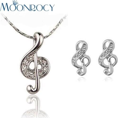 MOONROCY Free Shipping Fashion Silver Color Cubic Zirconia Crystal Necklace and Earrings Jewelry Set Note for Women Gift