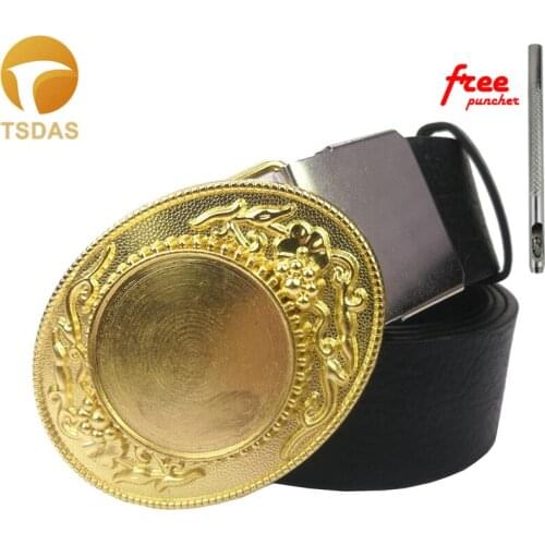 Mens Fashion Blank Belt Buckle with Leather Belt Vintage Metal Belt Buckles Cowboy Classic Jeans Accessories