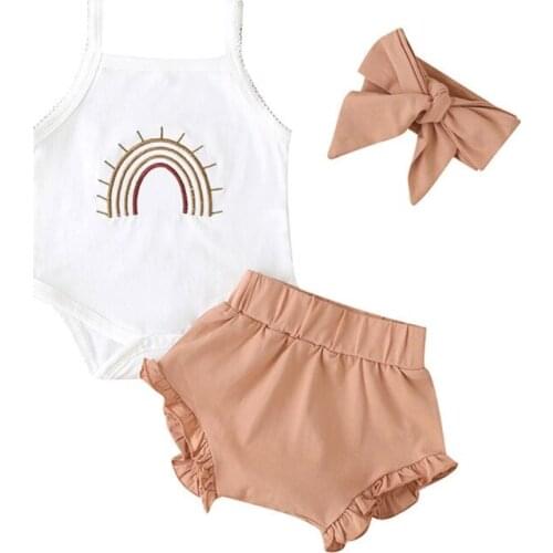 Newborn Baby Girls Outfit Sleeveless Camisole Bodysuit Ruffles Shorts Headband 69HE