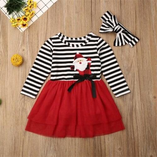 New Pattern Girls Skirt Santa Claus Spring and Autumn New Cotton Striped Princess Dress Christmas Girls Dress