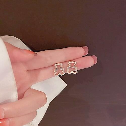 New bow tie bear earring lovely pearl earrings simple compact woman compact zircon small bow tie earrings woman