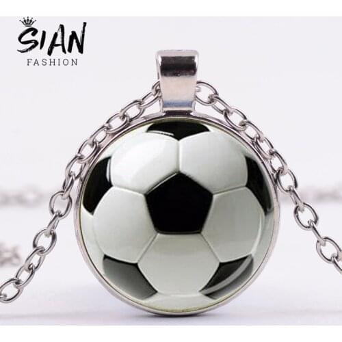 SIAN Novelty Fashion Soccer Pendant Necklace Football Art Photo Glass Cabochon Long Necklace Men Boy Children Gift Sport Jewelry