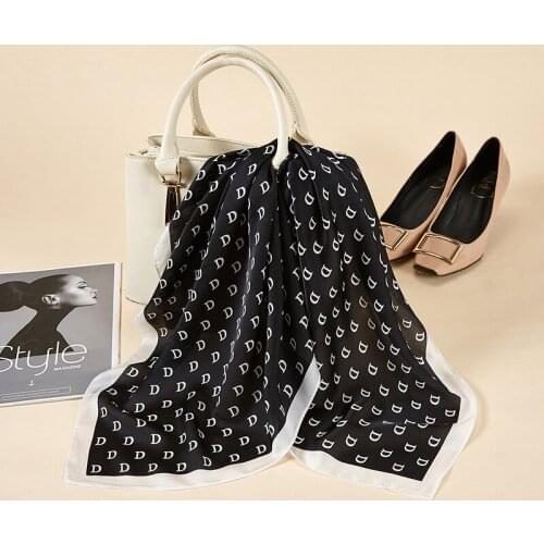 70x70CM Spring and Summer New Silk Scarf Female English Letter Printing Imitation Silk Square Scarf Wholesale Rayon Adult Women