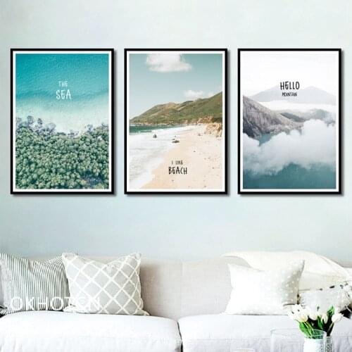 Seaside Beach Mountain Water Paintings Poster Wall Art Pictures on Canvas Living Room Home Decor Room Decoration Bedroom