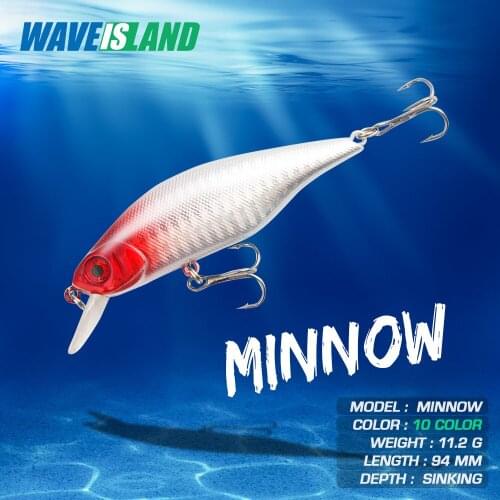 WAVEISLAND Mino Fishing Lure Sinking Whopper Bait 11.2g 9.4cm Trolling Bass Fake Bait Tackle Bait Jerkbait Pesca Saltwater Lures