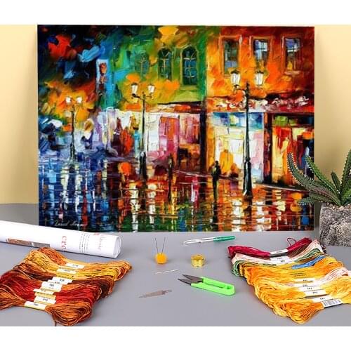 City Night Printed Fabric 11CT Cross-Stitch Patterns DIY Embroidery DMC Threads Sewing Needlework Craft Hobby Sales Counted