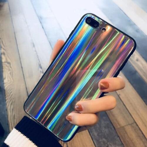 Laser Tempered Glass Hard Phone Case For iphoneX 8 8plus 7 7plus 6 6s 6plus Colorful Glitter Phone Case