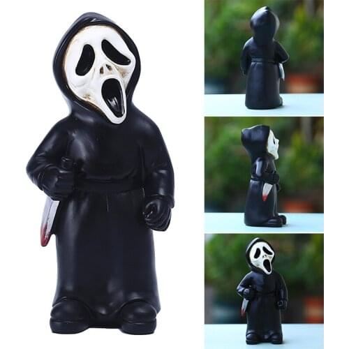Horror Grim Reaper Statue Hand Painted Resin Skeleton Crafts Creative Halloween Ornament Holiday Party Supplies
