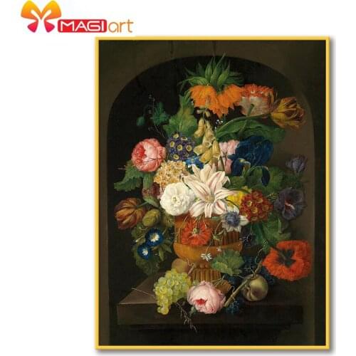 Cross stitch kits Embroidery needlework sets 11CT water soluble canvas patterns 14CT Multicolored flowers and fruits -NCMF310