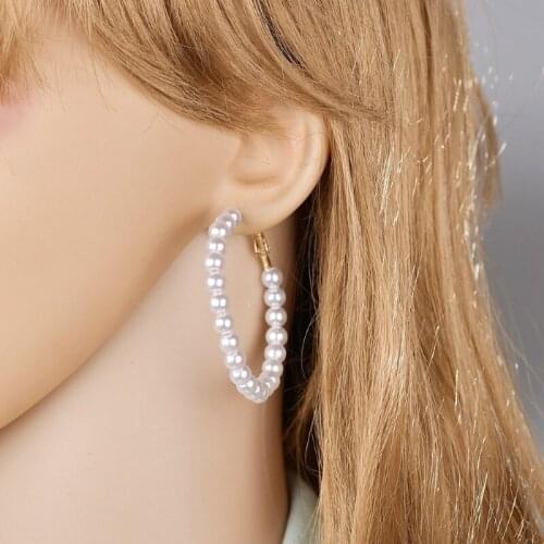 Yingwu Oversize Pearl Hoop Earrings For Women Girls Unique Big Earrings Circle Earring Brinco Statement Fashion Jewelry