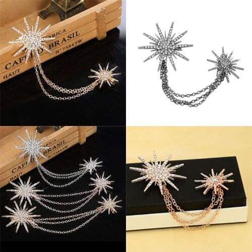 Brooch Clip Badge Brooch Shining Crystal Snowflake Womens Alloy Rhinestones Scarf Buckle Collar Pins Double Chain Tassels