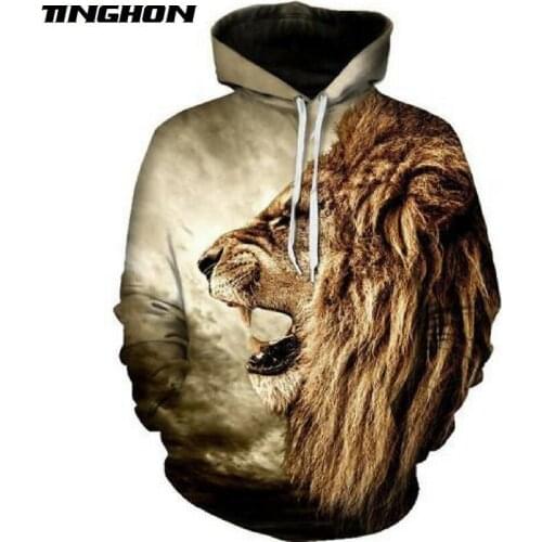 XS-7XL Summer Fashion Men Women T Shirt Animal King of Lions 3D Print Harajuku Casual Hooded Jacket Hoodies Sweatshirts