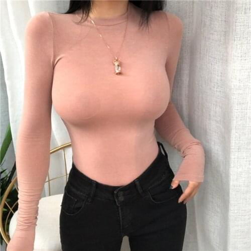 Ladies Long Tight Bottom See Through T Shirt 2021 Spring Fashion Womens Shirt Solid Long Sleeve Square-Neck Tops Autumn