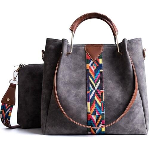 2019 Womens Handbag Autumn and Winter Simple Ribbon Bucket Type Female Female Bag Shoulder Bag Two-piece Frosted Fabric Bag