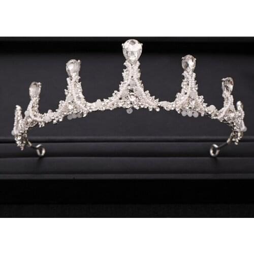 Trendy Silver Color Crystal Pearl Princess tiara Bridal Crown Women Headpiece Hair Jewelry Wedding Hair Accessories HG027