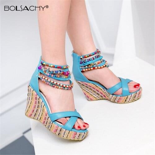 2020 Fashion Snake print Women Wedges Shoes Pumps High Heels Sandals strap buckle Chaussures Femme Platform Sandalia Feminina
