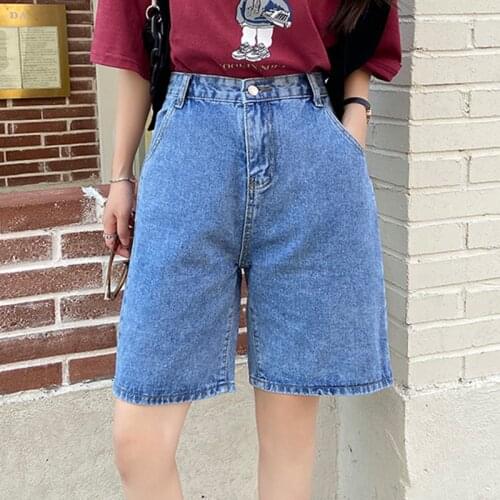 Ailegogo New Summer Women Vintage Wide Leg Straight Denim Shorts Streetwear Female Loose High Waist Retro Ladies Jeans Shorts