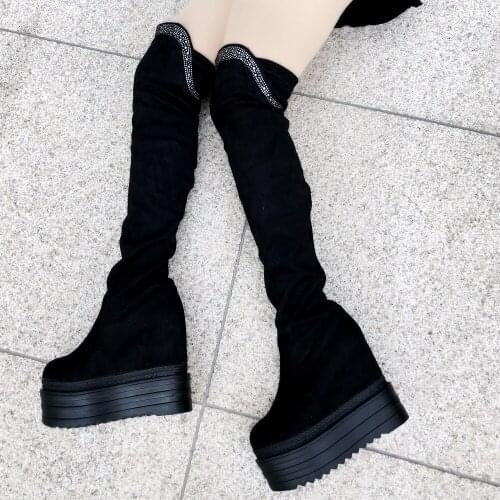 Within Increase 13cm High-Heel Womens Boots Elegant Long Boots Rhinestone Over-The-Knee Boots Sexy Suede Stretch High Tube Boots