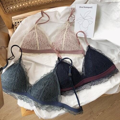 Sexy lingerie lace bra without bulge women Triangle Thin Cup wire Free Lace Girls bras French Bralette brassiere