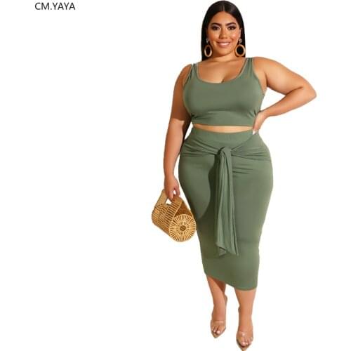 PLus size XL-5XL women summer tie dye tank top tie up bodycon midi skirt suit tracksuit two piece set sexy dress 7 color GL19316