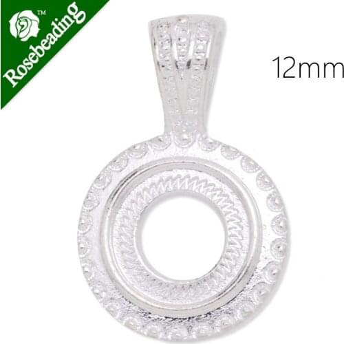 12mm Round Silver Plated Rope Style Cabochon Cab Pendant Setting,20pcs/lot-C4223