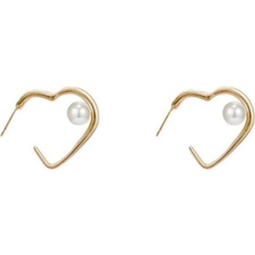2Pairs 925 Sterling Silver Pin French Pearl Heart Personality Temperament Hoop Earrings Female Jewelry