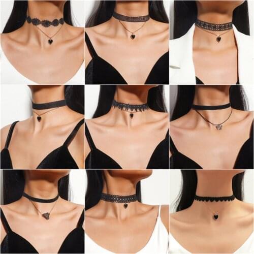 2021 Fashion Boho Choker Necklace Black Lace Velvet strip woman Collar Party Jewelry Neck accessories chokers handcrafted Chain